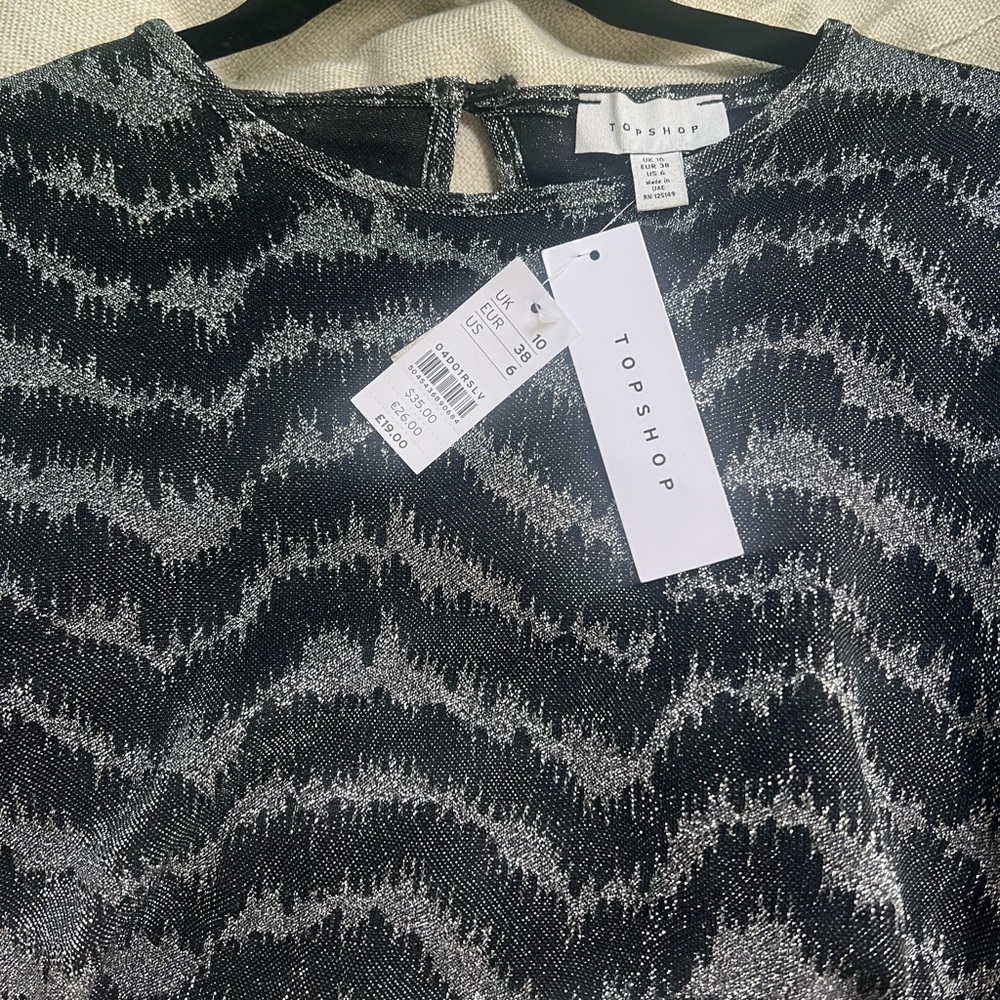 Topshop Black & Silver Shimmer Wave-Pattern Long Sleeve Tee